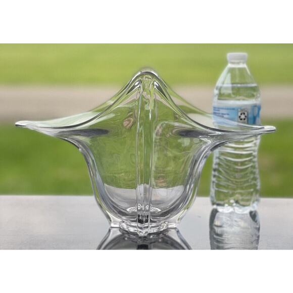 Vintage Duncan Miller Glass‎ Clear Crimped Flared Pointed Console Vase Bowl - Picture 3 of 12